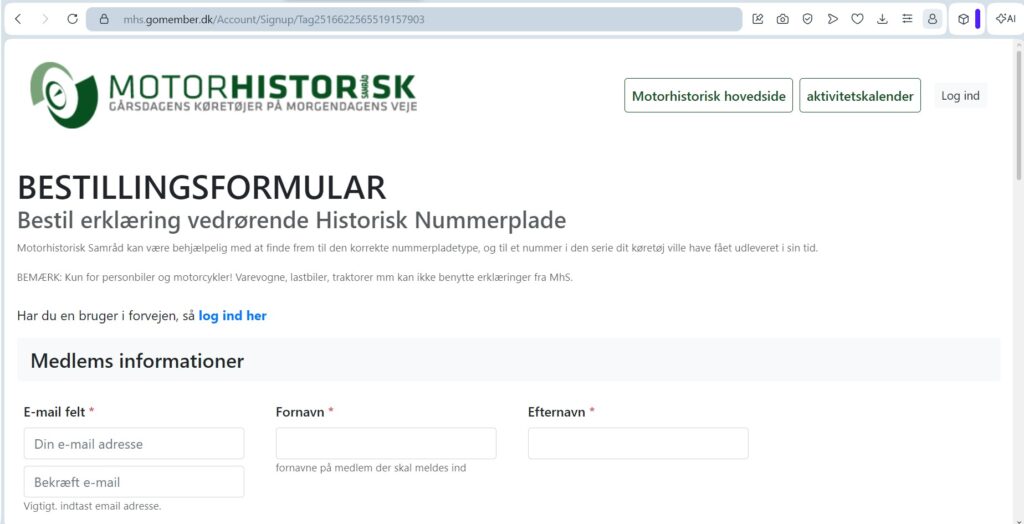 Ny intuitiv bestillingsformular hos Motorhistorisk Samråd sikrer dig hurtigere, nemmere og sandsynligvis også en mere historisk korrekt bestilling.